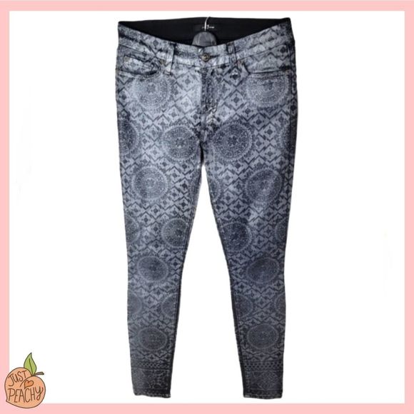 7 for all mankind Metallic Printed Black/Silver Skinny Jeans 27 NWOT - Picture 1 of 8